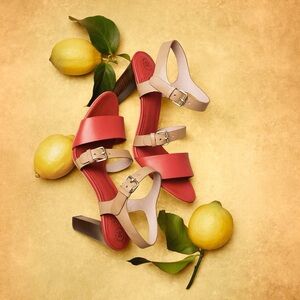 JOHNSTON & MURPHY Strappy Heeled Buckle Sandals Burnt Orange & Tan Size 10